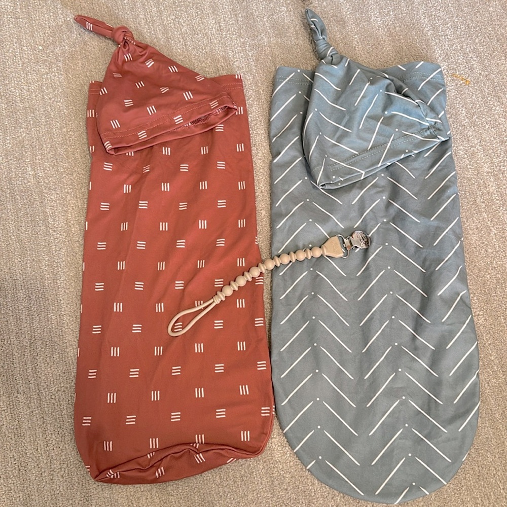 Swaddle & hat sets with paci clip